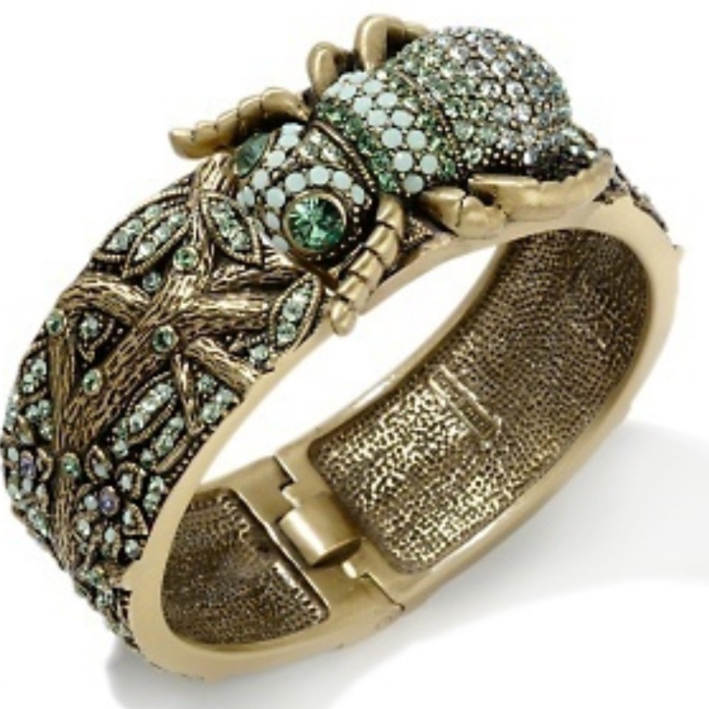 Heidi Daus Bracelet Gold Scarab Cuff Hinged Bangle Bracelet Jeweled Beetle - Picture 10 of 10